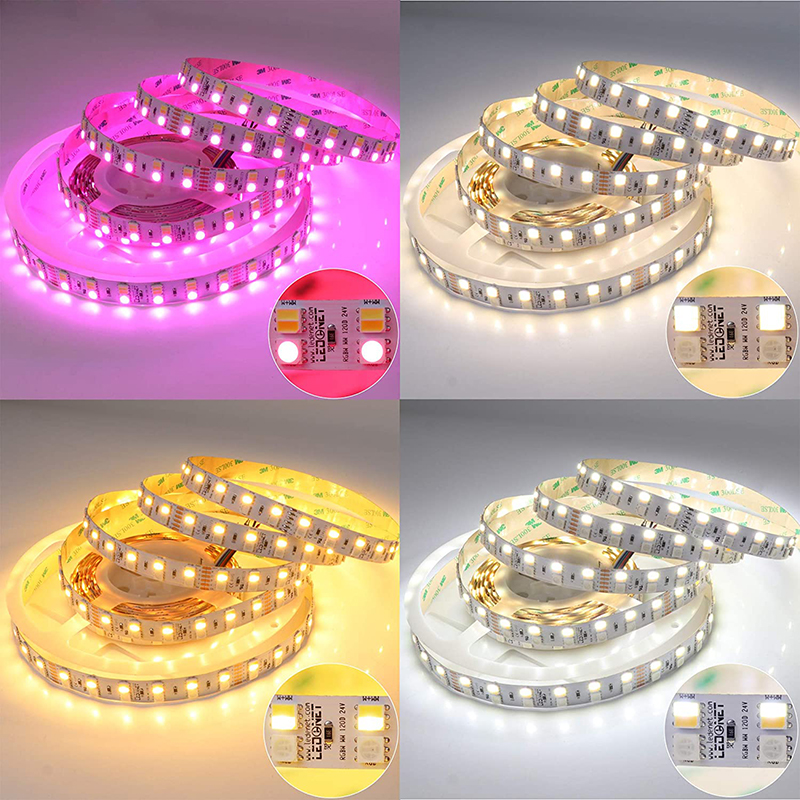 DC24V RGB+CCT Double Row LED Light Strips Color Changing Lighting 16.4ft DC24V RGB+CCT Double Row LED Light Strips Color Changing Lighting 16.4ft
